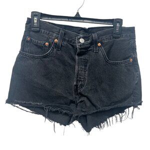 Levis Womens 501 High-Rise Button-Fly Black Denim Cutoff Shorts W28 Frayed Hem